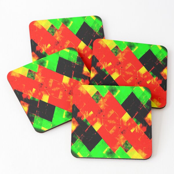 Item preview, geometric pixel square pattern abstract in red green yellow designed and sold by Mrvell.