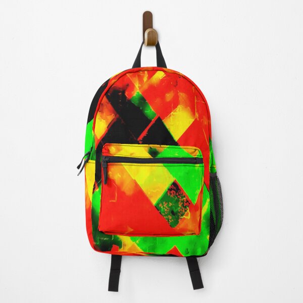 Item preview, geometric pixel square pattern abstract in red green yellow designed and sold by Mrvell.