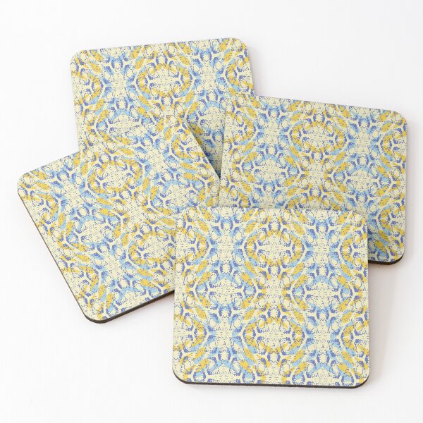 Item preview, abstract geometric textured pattern in yellow and blue colors designed and sold by rysunki-malunki.