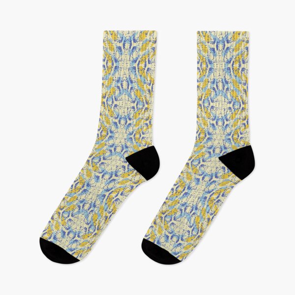Item preview, abstract geometric textured pattern in yellow and blue colors designed and sold by rysunki-malunki.