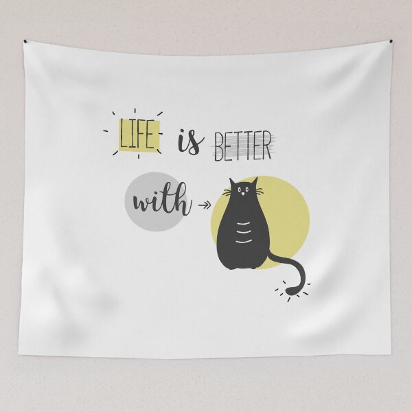 Item preview, Life is better with Cats in yellow and grey designed and sold by Blue-Fairy.