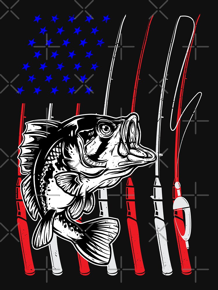 Imagen 3 de 3, Camiseta ¾ estilo béisbol con la obra Pesca Bandera Americana Bandera Caña De Pescar Americana, diseñada y vendida por Enomis72.