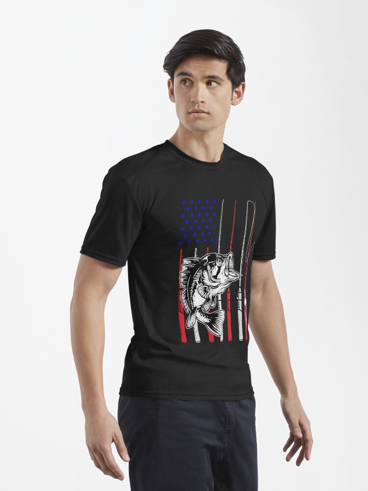 Imagen 3 de 7, Camiseta deportiva con la obra Pesca Bandera Americana Bandera Caña De Pescar Americana, diseñada y vendida por Enomis72.