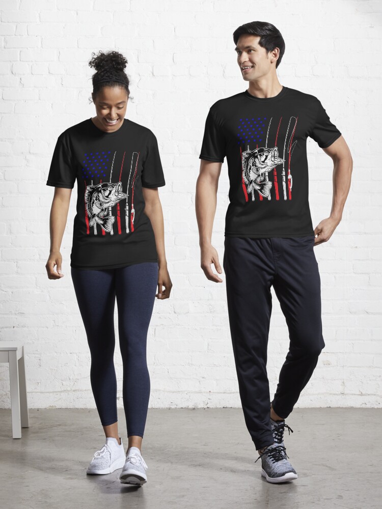 Imagen 1 de 7, Camiseta deportiva con la obra Pesca Bandera Americana Bandera Caña De Pescar Americana, diseñada y vendida por Enomis72.