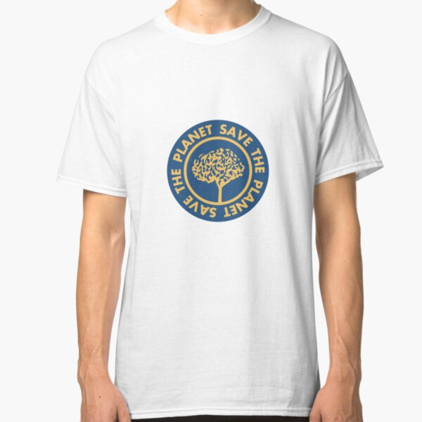Save the planet hand drawn lettering on clean white background. Retro style calligraphy, motivational phrase for Earth day. For greeting card, logo, badge, print, poster, party designs. Classic T-Shirt