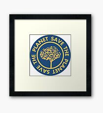 Save the planet hand drawn lettering on clean white background. Retro style calligraphy, motivational phrase for Earth day. For greeting card, logo, badge, print, poster, party designs. Framed Print