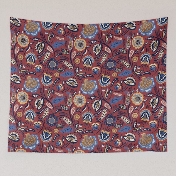 Item preview, Trendy Folk Pattern with Maroon & Blue Tones designed and sold by The Masked Designer.