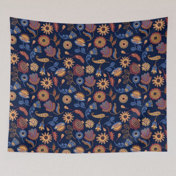 Item preview, Modern Folk Sunflowers & Feathers Pattern designed and sold by The Masked Designer.