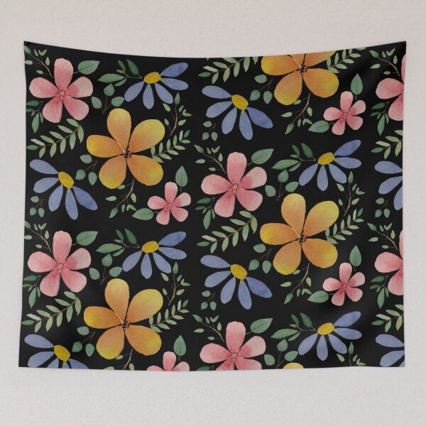 Item preview, hand painted watercolor florals (black) designed and sold by azurebleu.