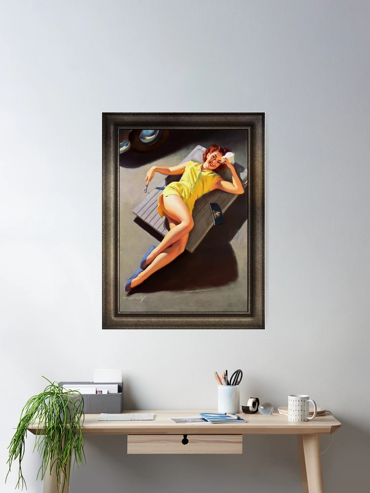 Permite Mechanic Pin-up Girl by Bill Medcalf Vintage Artwork Wall Decor Poster Art Print