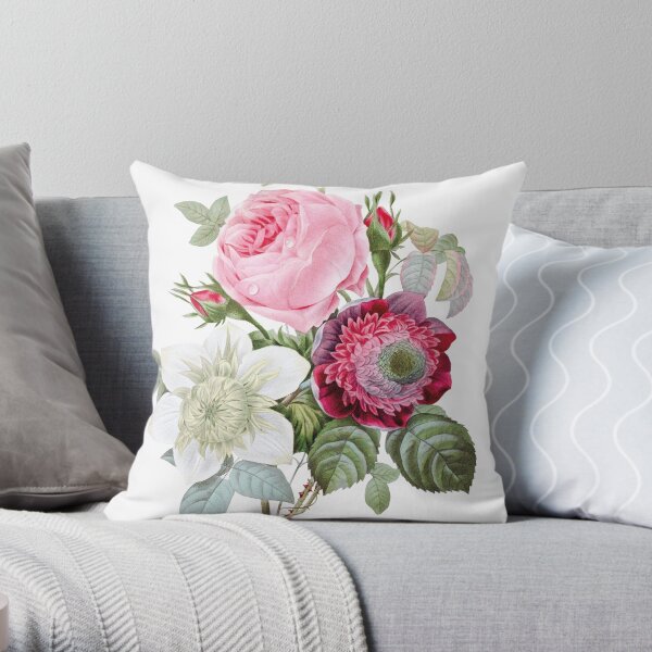 Rose Floral Botanical Throw Pillow