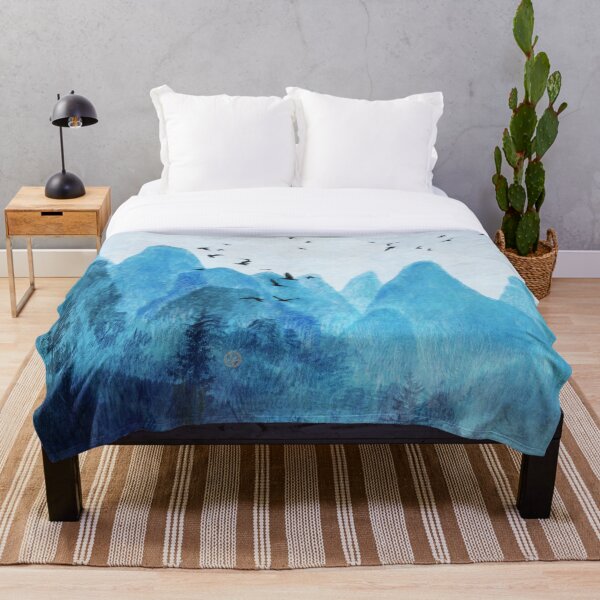 Item preview, Turquoise Blue Mountainscape w Pine Forests designed and sold by joyfultaylor.