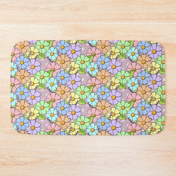 Item preview, Whimsical Soft Rainbow Daisy Flowers - light pink background designed and sold by wild.geranium.design.