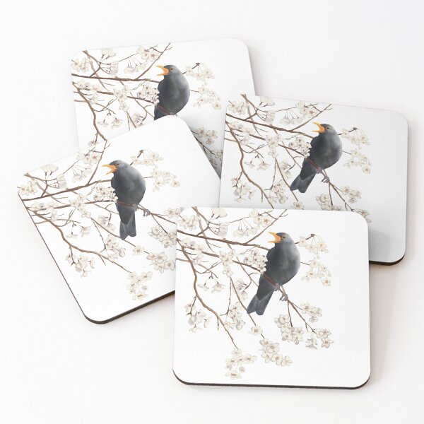 Item preview, Singing Eurasian Blackbird in blossoming Cherry Tree designed and sold by AndrasVasasArt.