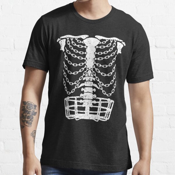 "Disc Golf Frolf Player Basket Chains Ribcage Golfer Skeleton" Tshirt