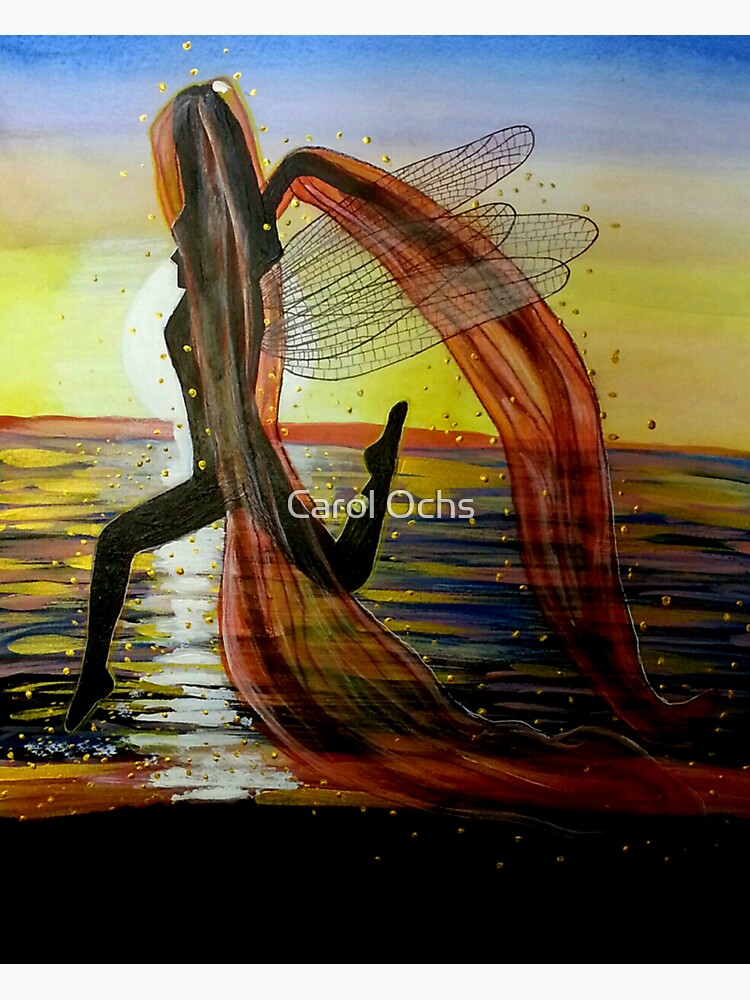 Thumbnail 3 of 3, Sticker, Last Rays of Fire - Mermaid Fairy Art designed and sold by CarolOchs.
