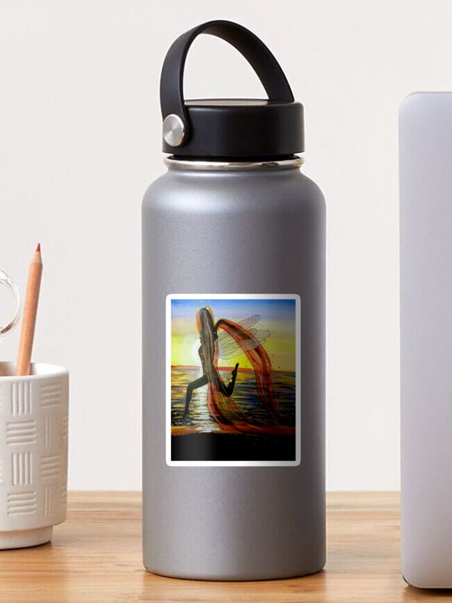 Thumbnail 1 of 3, Sticker, Last Rays of Fire - Mermaid Fairy Art designed and sold by CarolOchs.