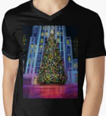 Camiseta para hombre de cuello en v Navidad en Manhattan DP150902b