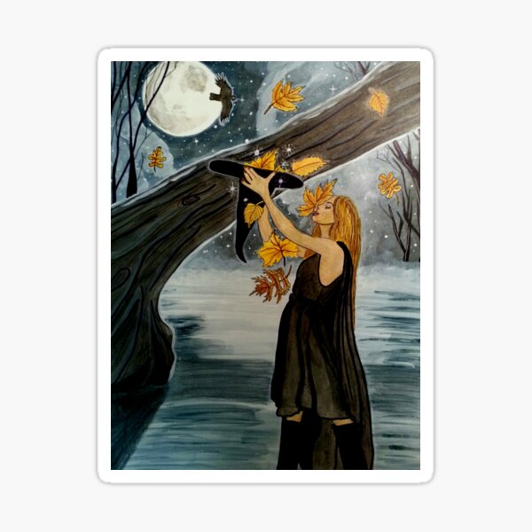 First Leaf Omen - Witch Art Autumn Sticker