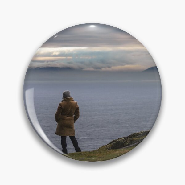 Item preview, Woman enjoying view of ocean with mountains and beautiful cloudscape, from Slieve League mountain on the Atlantic coast of County Donegal, Ireland designed and sold by AlbertMi.