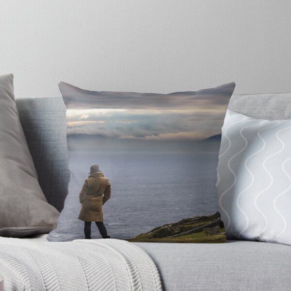 Item preview, Woman enjoying view of ocean with mountains and beautiful cloudscape, from Slieve League mountain on the Atlantic coast of County Donegal, Ireland designed and sold by AlbertMi.