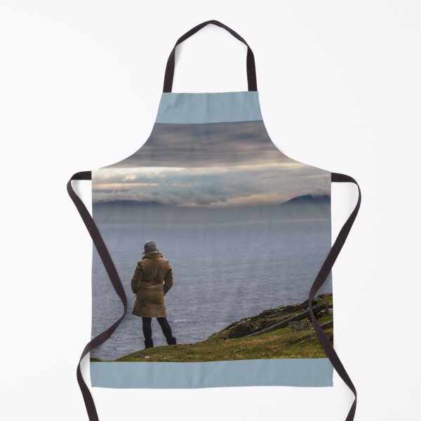 Item preview, Woman enjoying view of ocean with mountains and beautiful cloudscape, from Slieve League mountain on the Atlantic coast of County Donegal, Ireland designed and sold by AlbertMi.