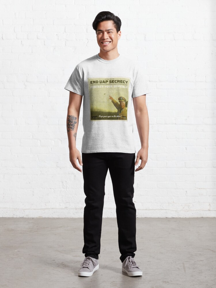 Thumbnail 3 of 7, Classic T-Shirt, End UAP Secrecy - Contact Your Officials - Retro 'General' Variant designed and sold by Dan Zetterström.