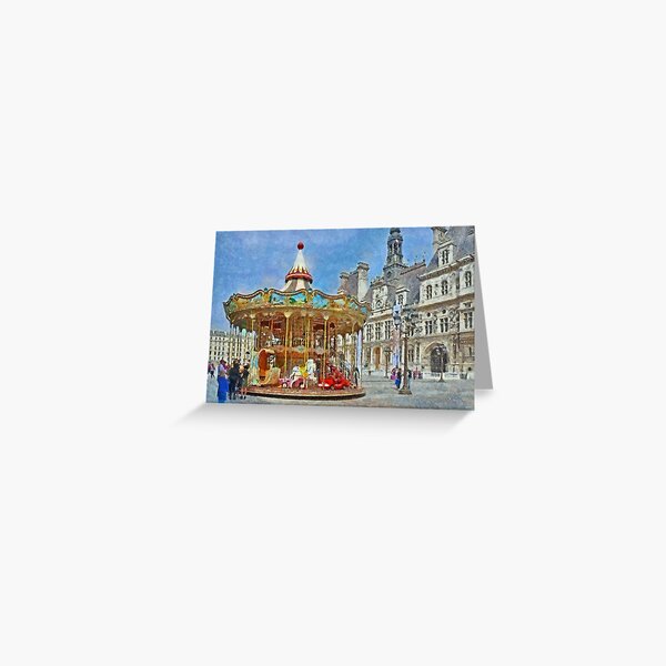 Carousel in Front of the Hotel de Ville in Paris Greeting Card