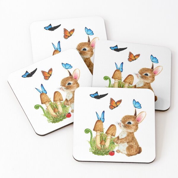 Item preview, Little brown bunny with butterflies and mushrooms designed and sold by SukoB34.