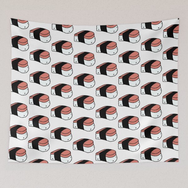 Item preview, White Background Musubi Lunch Meat Cute Funny Food Foodie Pink Rice Nori Sushi Oni Onigiri Ball Asian Cuisine  designed and sold by mariesmunchies.