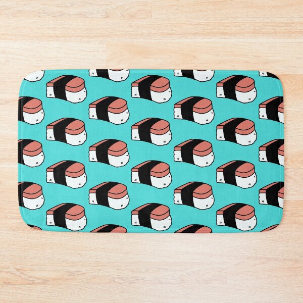 Item preview, Teal Background Musubi Lunch Meat Cute Funny Food Foodie Pink Rice Nori Sushi Oni Onigiri Ball Asian Cuisine  designed and sold by mariesmunchies.