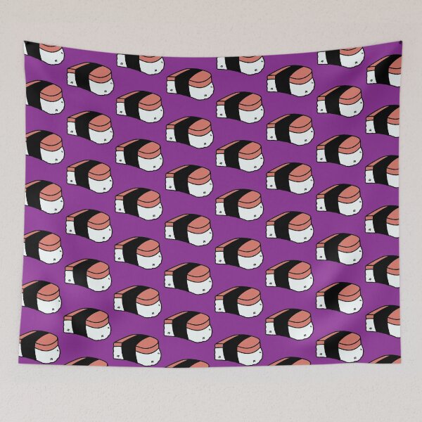 Item preview, Purple Background Musubi Lunch Meat Cute Funny Food Foodie Pink Rice Nori Sushi Oni Onigiri Ball Asian Cuisine  designed and sold by mariesmunchies.