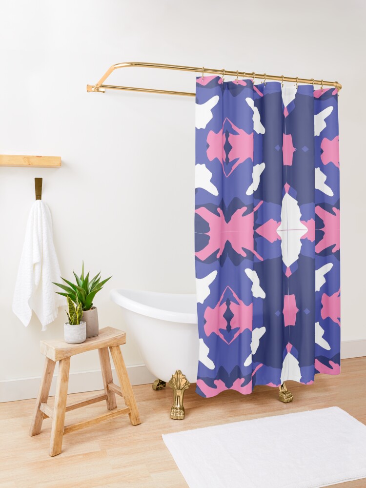 Thumbnail 3 of 5, Shower Curtain, Blue Pink White Girl Camo Pattern designed and sold by DesignsbyEH.
