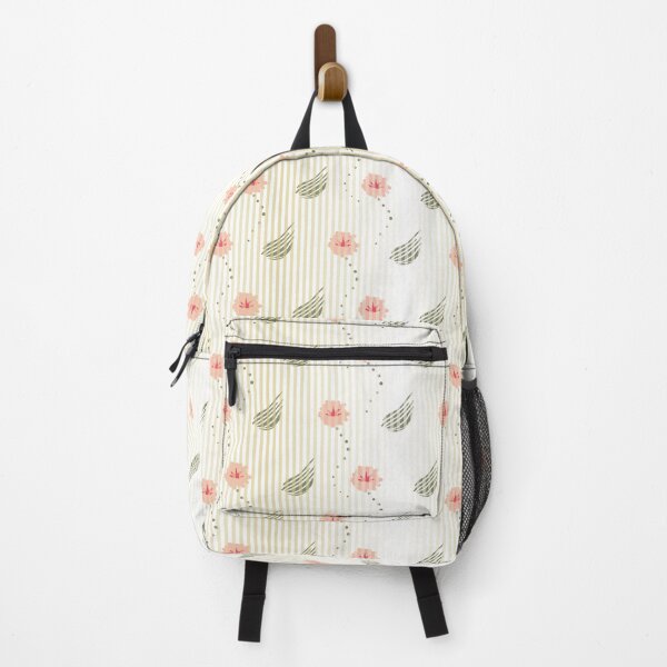 Item preview, vertically striped floral pattern in pink, green, and pale yellow designed and sold by rysunki-malunki.