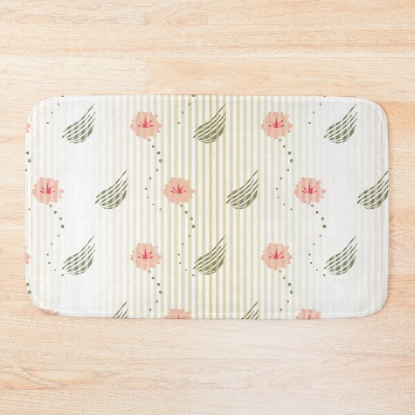 Item preview, vertically striped floral pattern in pink, green, and pale yellow designed and sold by rysunki-malunki.