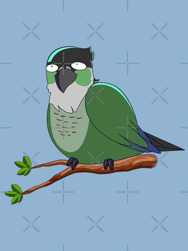 Jaiden animations green cute bird on a leaf, parrot watching you funny   Greeting Card for Sale by SGS