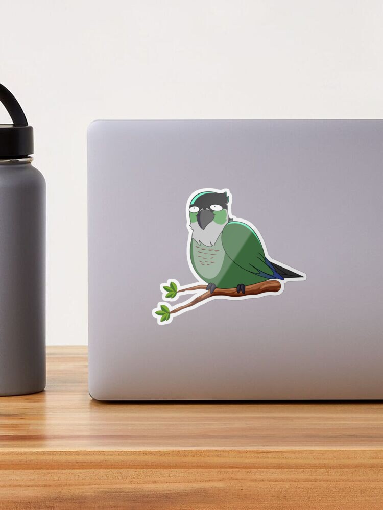 Jaiden animations green cute bird on a leaf, parrot watching you funny   Sticker for Sale by SGS