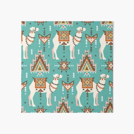 Camels and geometry. Vector animal illustration. Eastern Persian carpet Art Board Print