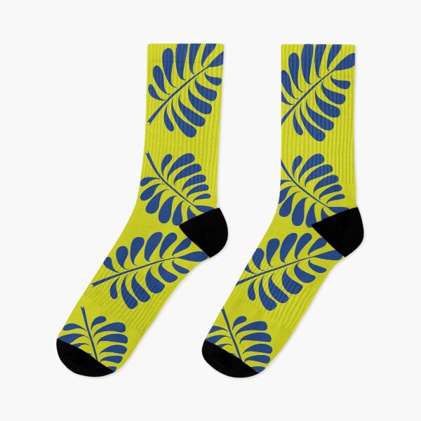 Item preview, Pinnate blue leaves on a yellow-green background designed and sold by AmilysFriends.