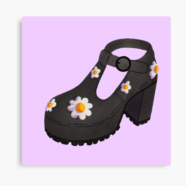 Item preview, Black Daisy Chunky Fashion Shoe Drawing designed and sold by Aileen Swansen.