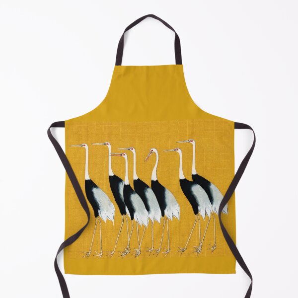 Item preview, BLACK WHITE RED CROWN CRANES FLOCK IN YELLOW Japanese Art designed and sold by BulganLumini.