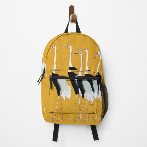 Item preview, BLACK WHITE RED CROWN CRANES FLOCK IN YELLOW Japanese Art designed and sold by BulganLumini.
