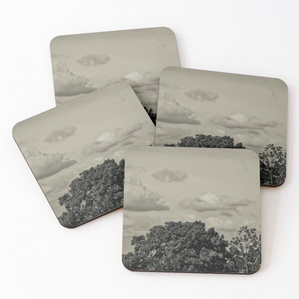 Item preview, Black and white vintage style photo of very clearly defined clouds ,the sky and some large tree leaves designed and sold by FCEalin.