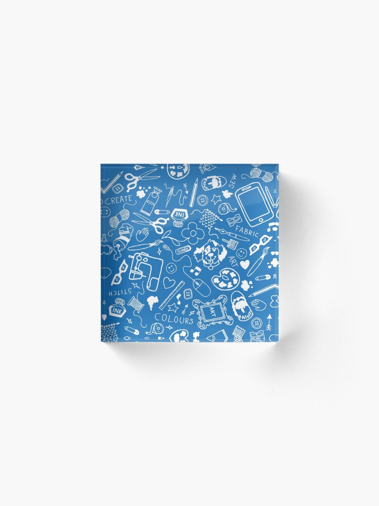 Alternate view of Doodle for creatives or back to school - white on blue Acrylic Block