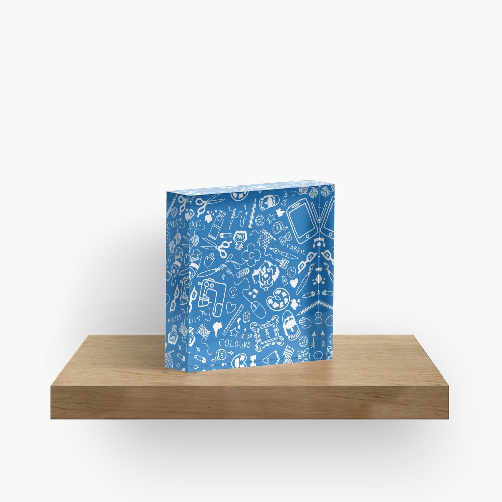Doodle for creatives or back to school - white on blue Acrylic Block