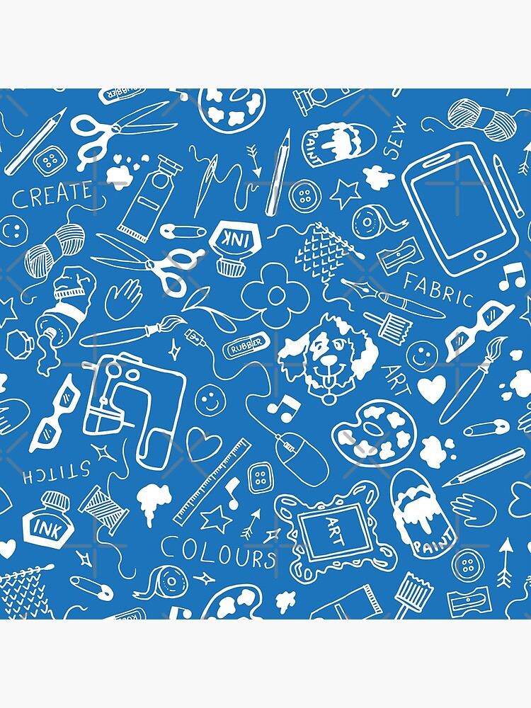 Doodle for creatives or back to school - white on blue by PrintablesP