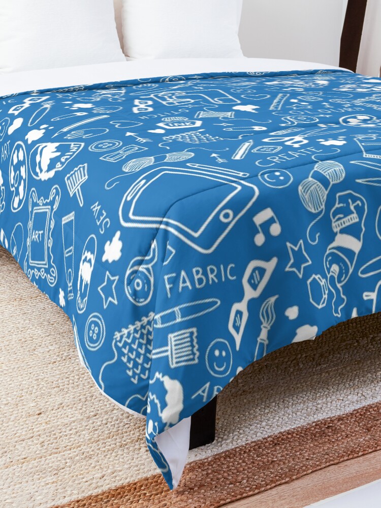 Alternate view of Doodle for creatives or back to school - white on blue Comforter