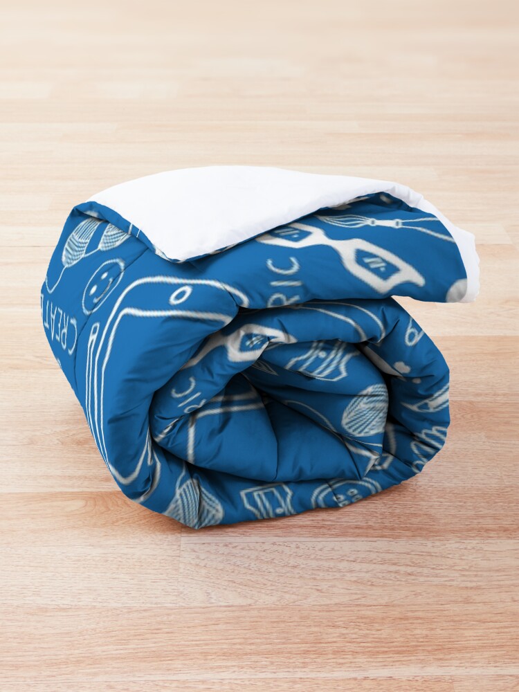 Alternate view of Doodle for creatives or back to school - white on blue Comforter