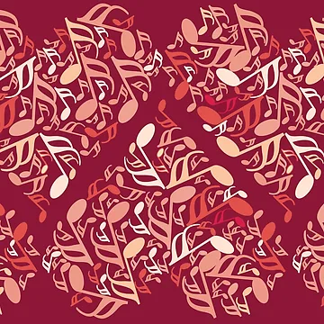 Artwork thumbnail,  Music Notes Heart Reds Pattern by BartholGraphics