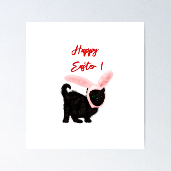 Item preview, Easter fluffy black cat wearing a Christmas bunny hat.  designed and sold by Galina Kostyaeva.